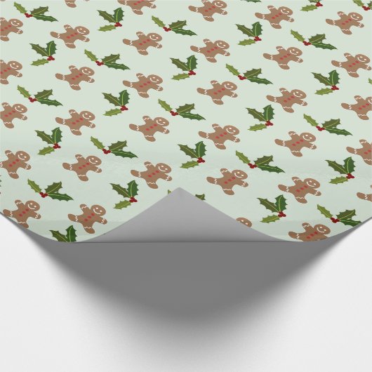 Gingerbread Men and Holly Christmas Pattern Geschenkpapier (Ecke)