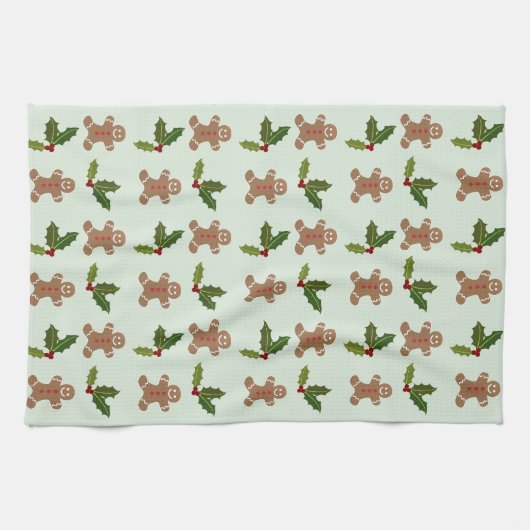 Gingerbread Men and Holly Pattern Geschirrtuch (Horizontal)