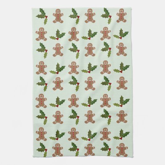 Gingerbread Men and Holly Pattern Geschirrtuch (Vertikal)