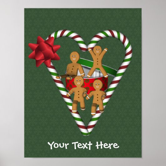 Gingerbread Men Candy Cane Heart Holiday Poster (Vorne)