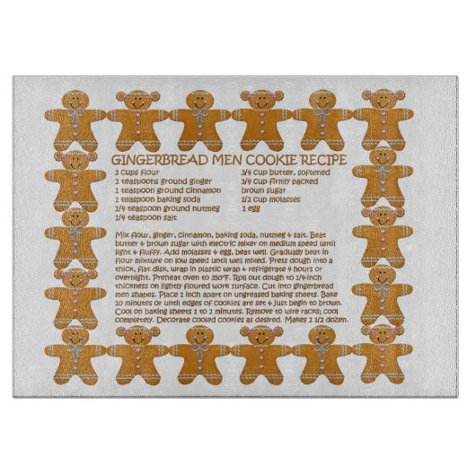 Gingerbread Men Cookies Recipe Glass Cutting Board Schneidebrett (Vorderseite)