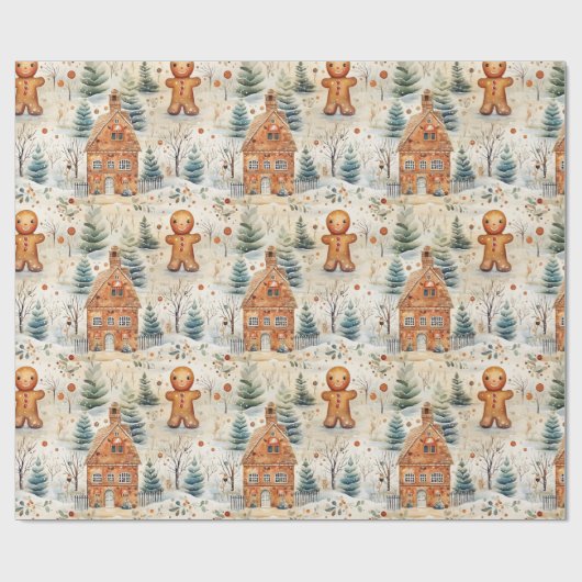Gingerbread Men & House Snowy Weihnachten Geschenkpapier (Flach)