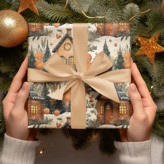 Gingerbread Men & House Snowy Weihnachten Geschenkpapier