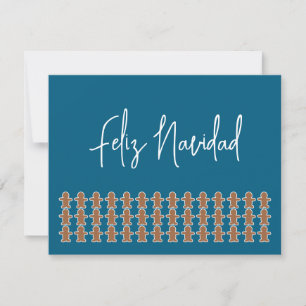 Gingerbread Men on Blue Feliz Navidad Feiertagskarte
