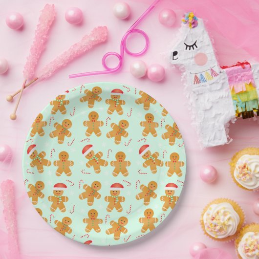 Gingerbread Men Pattern Pappteller (Party)