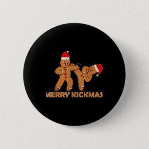 Gingerbread Merry Kickmas Funny Karate Santa Famil Button