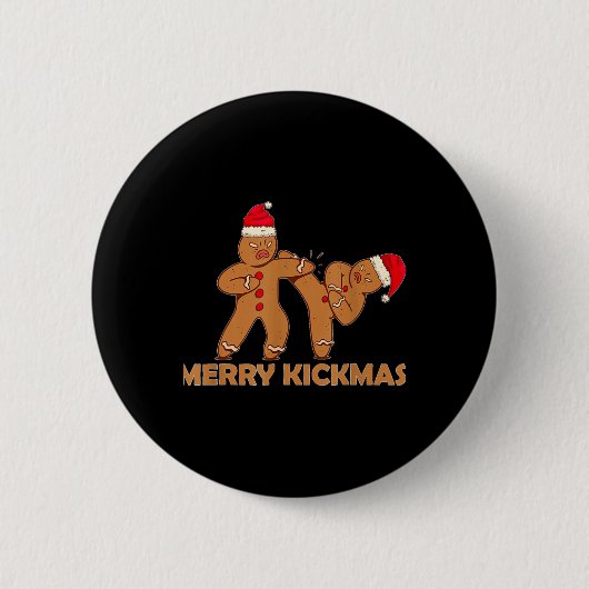 Gingerbread Merry Kickmas Funny Karate Santa Famil Button (Vorderseite)