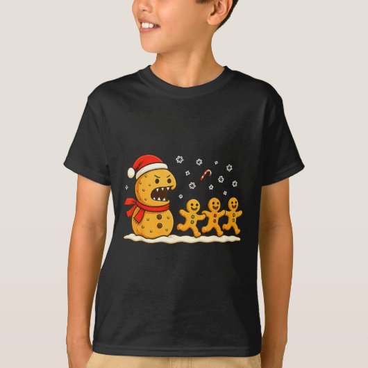 Gingerbread Monster Chase Funny Christmas Cookie X T-Shirt (Vorderseite)