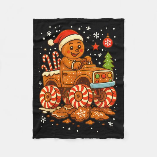 Gingerbread Monster Truck Christmas Snow Cute Xmas Fleecedecke (Vorderseite)