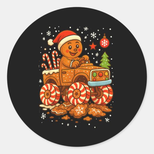 Gingerbread Monster Truck Christmas Snow Cute Xmas Runder Aufkleber (Vorderseite)