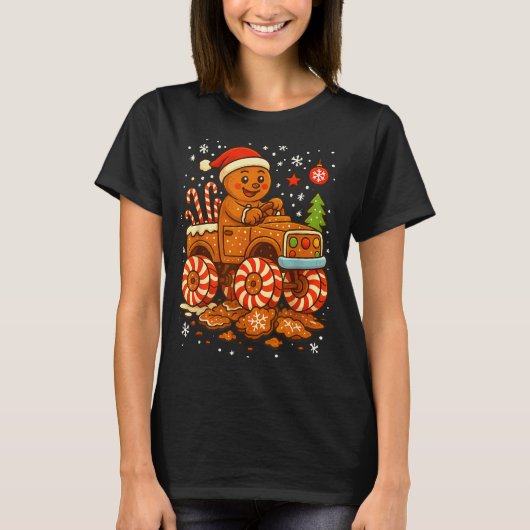Gingerbread Monster Truck Christmas Snow Cute Xmas T-Shirt (Vorderseite)