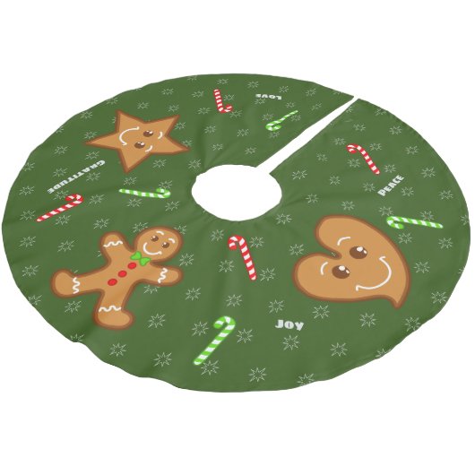 Gingerbread Pals-Candy Cane Text Polyester Weihnachtsbaumdecke (Schrägansicht)