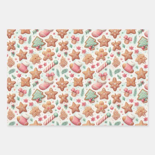 Gingerbread People Stars Trees Candy Canes Cookies Geschenkpapier Set (Vorderseite 2)