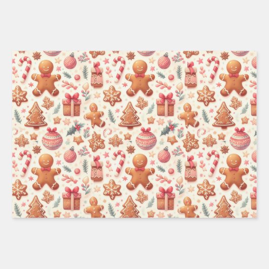 Gingerbread People Stars Trees Candy Canes Cookies Geschenkpapier Set (Vorderseite)