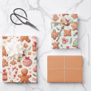 Gingerbread People Stars Trees Candy Canes Cookies Geschenkpapier Set