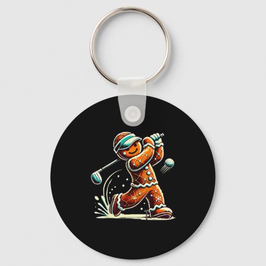 Gingerbread Playing Golf Ball Christmas Golf Lover Schlüsselanhänger (Vorderseite)