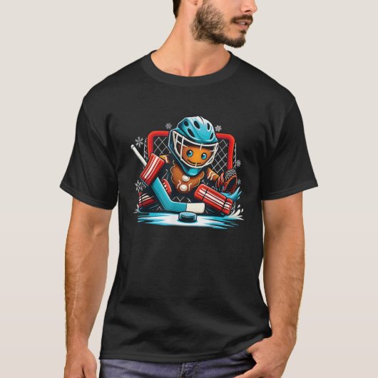 Gingerbread Playing Ice Hockey Goalie Boys Girls C T-Shirt (Vorderseite)
