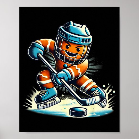 Gingerbread Playing Ice Hockey Lovers Boys Girls C Poster (Vorne)