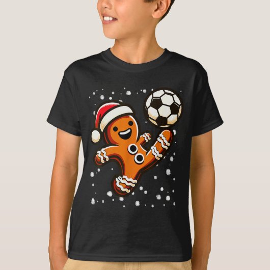 Gingerbread Plays Soccer Bicycle Kick, Cookie Chri T-Shirt (Vorderseite)
