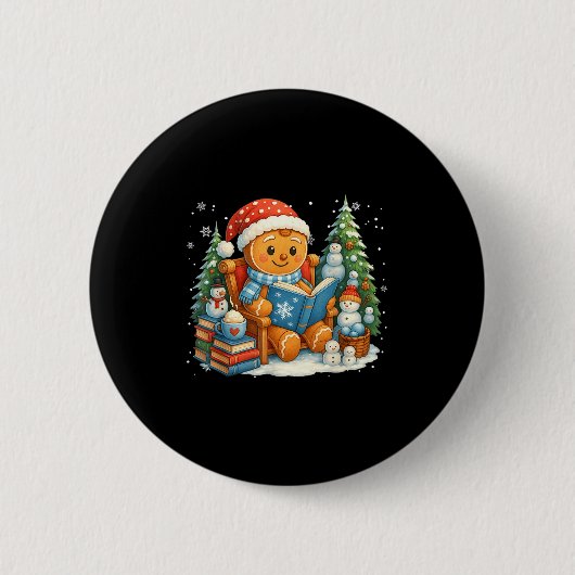 Gingerbread Reading Book Lovers Christmas Bookworm Button (Vorderseite)