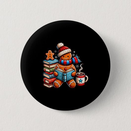 Gingerbread Reading Book Lovers Christmas Bookworm Button (Vorderseite)