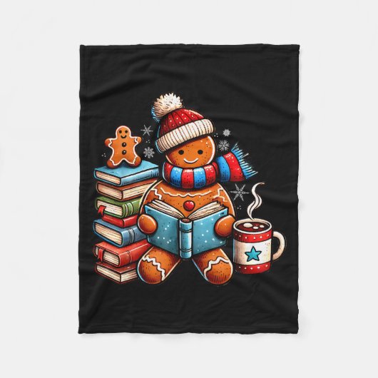 Gingerbread Reading Book Lovers Christmas Bookworm Fleecedecke (Vorderseite)