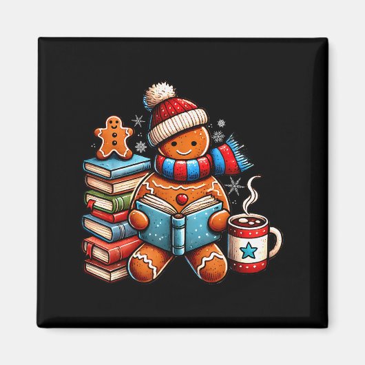 Gingerbread Reading Book Lovers Christmas Bookworm Magnet (Vorne)