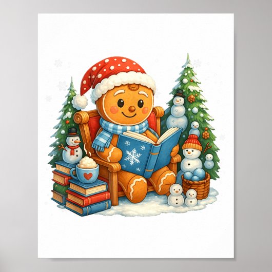 Gingerbread Reading Book Lovers Christmas Bookworm Poster (Vorne)