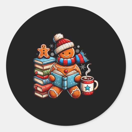 Gingerbread Reading Book Lovers Christmas Bookworm Runder Aufkleber (Vorderseite)