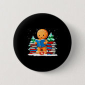 Gingerbread Reading Books Librarians Merry Christm Button (Vorderseite)