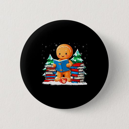 Gingerbread Reading Books Librarians Merry Christm Button (Vorderseite)