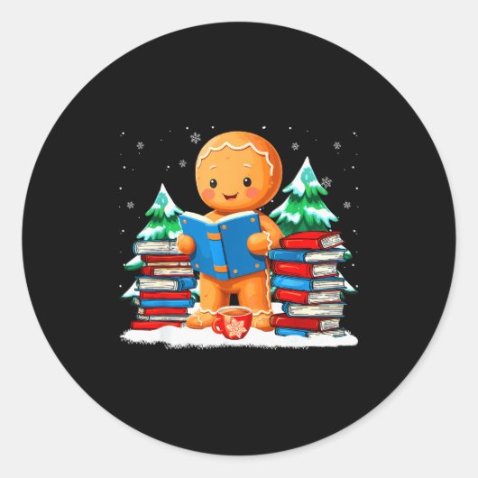 Gingerbread Reading Books Librarians Merry Christm Runder Aufkleber (Vorderseite)