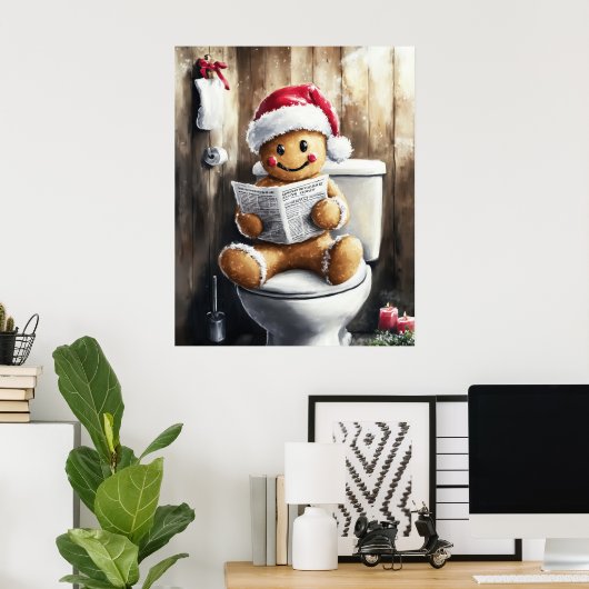 Gingerbread Reading on the Toilet Funny Christmas Poster (Heimbüro)