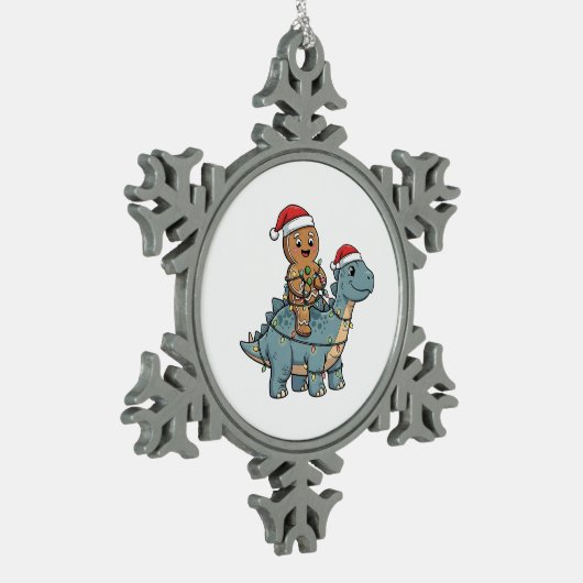 Gingerbread Riad A Dinosaurier Weihnachten Schneeflocken Zinn-Ornament (Links)