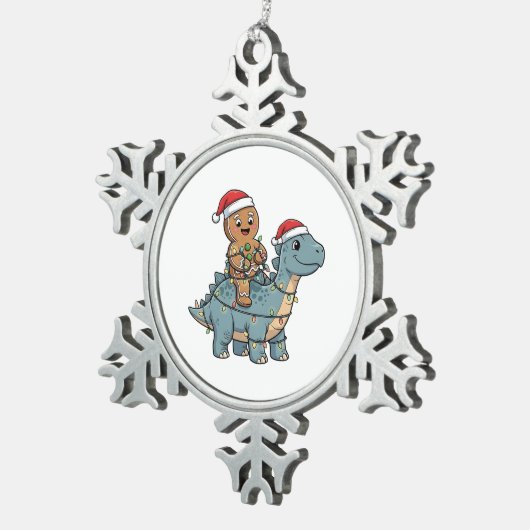 Gingerbread Riad A Dinosaurier Weihnachten Schneeflocken Zinn-Ornament (Rechts)