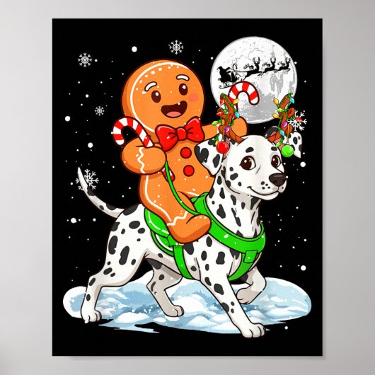 Gingerbread Ridding Dalmatian Reindeer Christmas B Poster (Vorne)