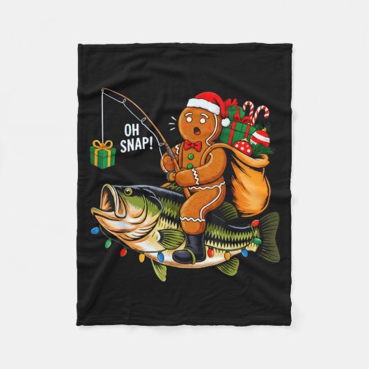 Gingerbread Riding B Fish Christmas Fishing Xmas P Fleecedecke (Vorderseite)