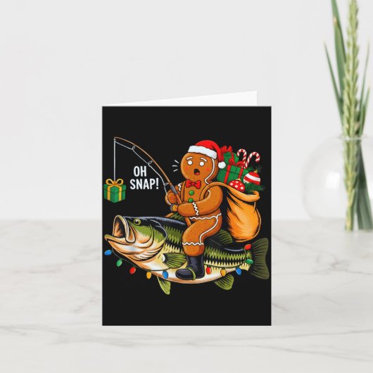 Gingerbread Riding B Fish Christmas Fishing Xmas P Karte (Vorderseite)