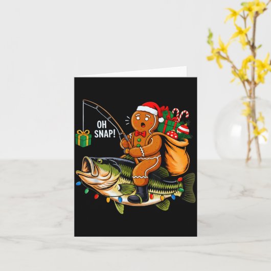Gingerbread Riding B Fish Christmas Fishing Xmas P Karte (Gelbe Blume)