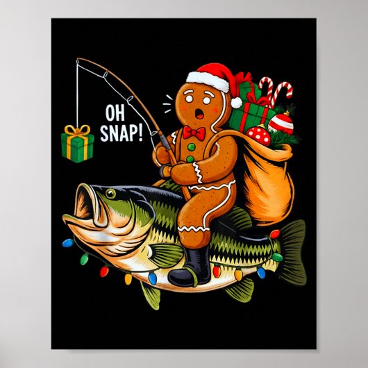 Gingerbread Riding B Fish Christmas Fishing Xmas P Poster (Vorne)