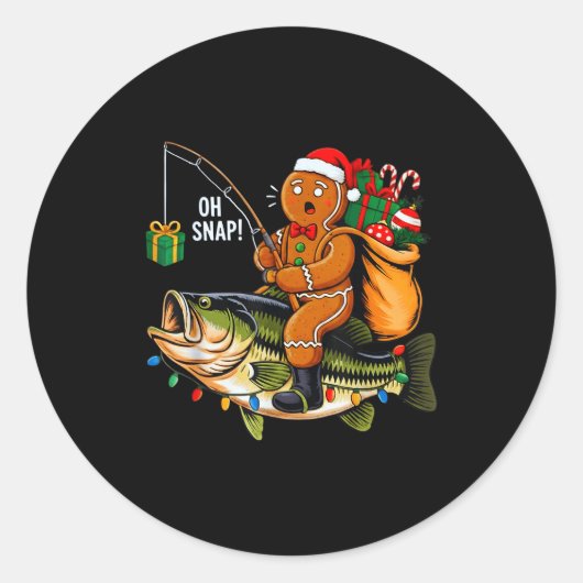 Gingerbread Riding B Fish Christmas Fishing Xmas P Runder Aufkleber (Vorderseite)