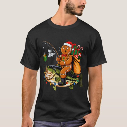 Gingerbread Riding B Fish Christmas Fishing Xmas P T-Shirt (Vorderseite)