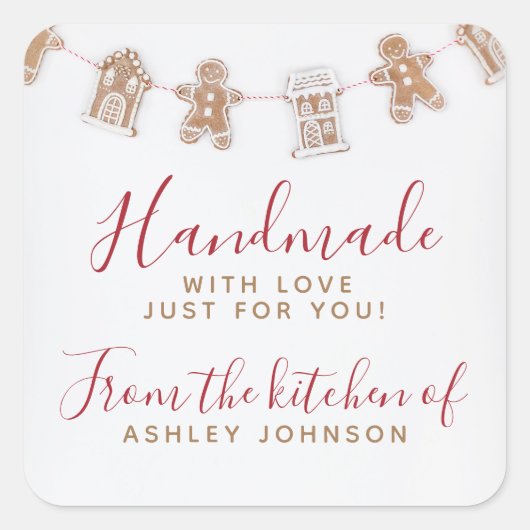 GINGERBREAD Rot mit Liebe Quadratischer Aufkleber (Vorderseite)