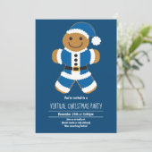 Gingerbread Santa Blue Virtual Christmas Party Einladung (Stehend Vorderseite)
