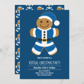 Gingerbread Santa Blue Virtual Christmas Party Einladung (Vorne/Hinten)