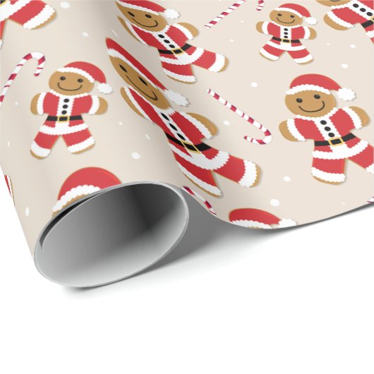 Gingerbread Santa Candy Cane Beige Wrapping Paper Geschenkpapier (Rolleneckpunkt)