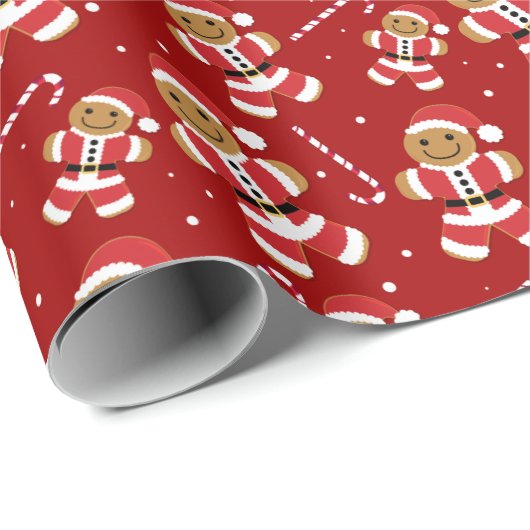 Gingerbread Santa Candy Cane Pattern Geschenkpapier (Rolleneckpunkt)