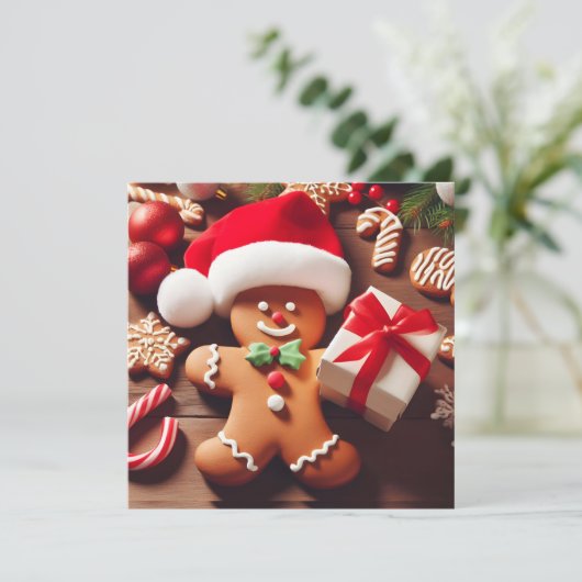 Gingerbread Santa Claus Feiertagskarte (Stehend Vorderseite)