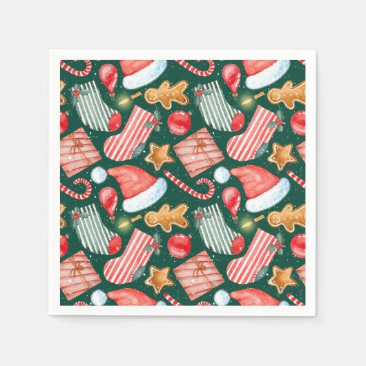 Gingerbread Santa Hat festive pattern watercolor Serviette (Vorderseite)