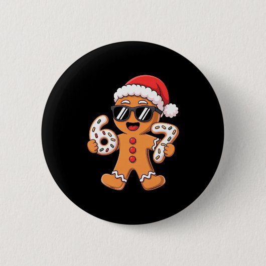 Gingerbread Santa With Sungles Holding 67 Cookies  Button (Vorderseite)